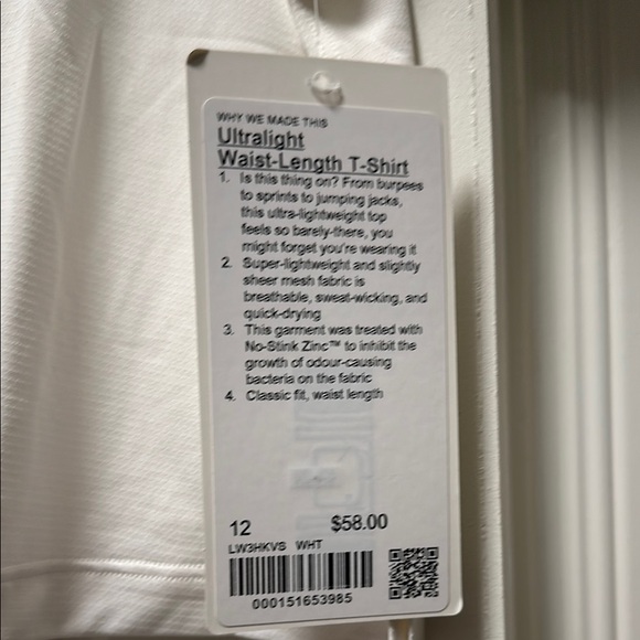 Lululemon Women’s Ultralight Waist-Length T-Shirt in White, Size 12 - Picture 2 of 4